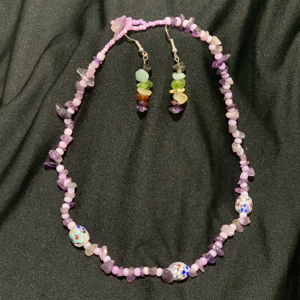 Geo-stone Necklace & Earring Set